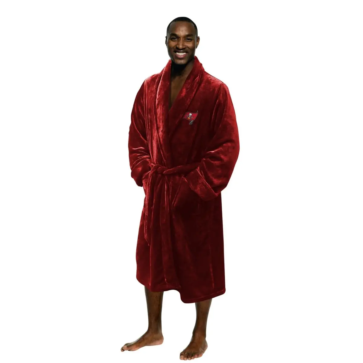 212 MAIN Embroidered Northwest Tampa Bay Buccaneers Soft Loungewear Bathrobe with Belt-Tie, Size L-XL, Extra Large, Patch Pockets