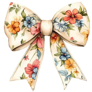 Cream floral Bow Direct To Film Print, DTF Print, Ready To Press Print For T Shirts