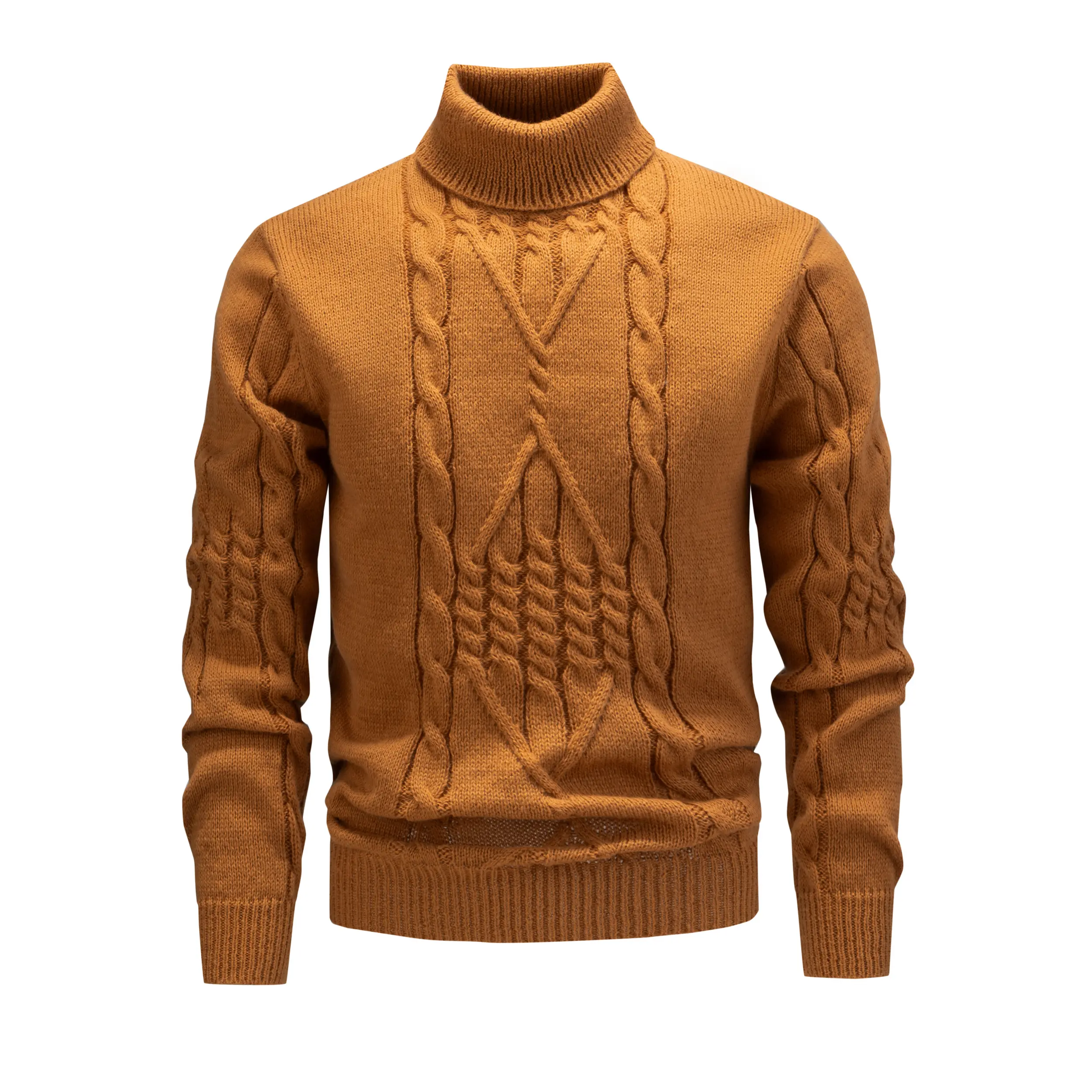 Men's Unisex Fit Casual Long-Sleeve Chunky Cable-Knit Thermal Pullover Knitwear, 2025 Fall-Winter Plain Polyester Chic Tops for Halloween, Christmas