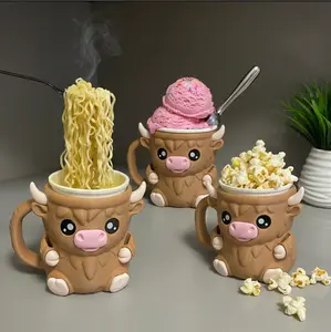 Highland Cow Ice Pint Holder 3D Printed Antifreeze Handle Containers with Spoons Leak Proof Popsicle Cozy Beer Can Sleeve Decorative Drinkware Tumbler