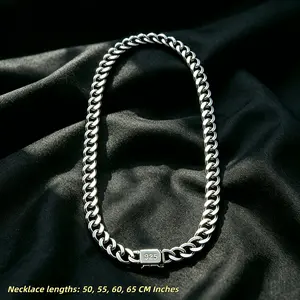 925 Silver Plated Cuban Link Chain Necklace | 10mm Width, 19.69"–25.59" Lengths, Tarnish-Resistant & Colorfast Hypoallergenic Material, Hip-Hop Style Unisex Streetwear Jewelry, Perfect Gift for Your Loved One