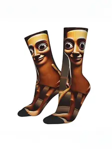 1Pair Funny Crazy Socks for Men, Tube Socks, Spandex Socks Set, Tung Tung Tung Sahur Brainrotwear, Hip Hop Vintage Style, Best-Selling Memes Design, Letter Print Socks, Perfect Christmas Gift