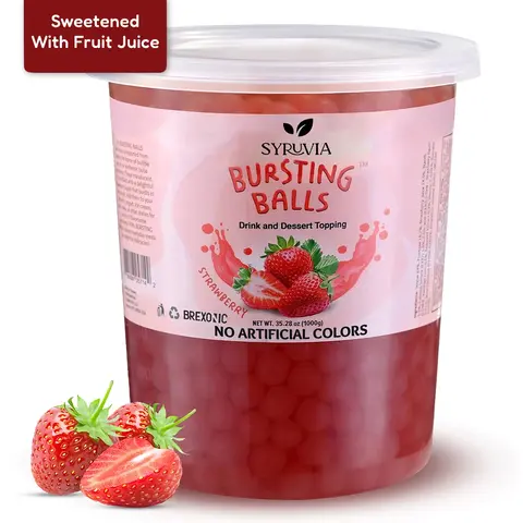 Syruvia Boba Pearls, Popping Bursting Boba, Tapioca Pearls For Bubble Tea (Strawberry, Passion Fruit, Blueberry, Pomegranate & Peach 2 lb, 1 Pack)