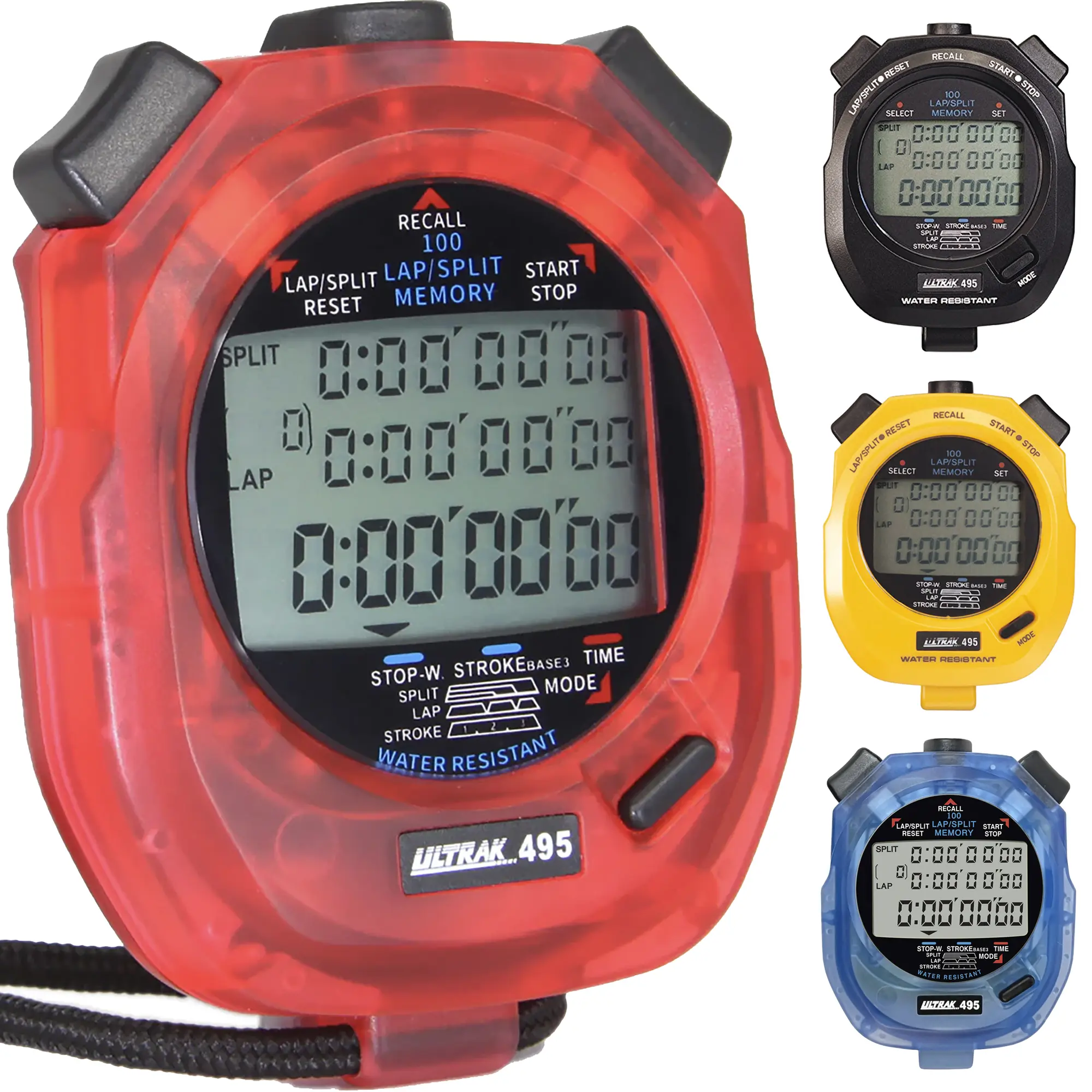 Ultrak 495-100 Dual Split Memory Stopwatch, Lithium Battery, Calendar, Electronic Stopwatch, Large 3-Row Display