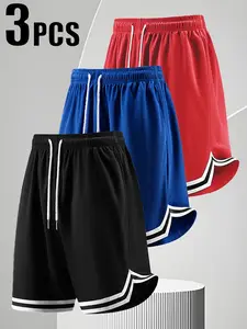 Men's Summer Outdoor Sports Basketball Shorts, 3-Pack Gym Running Shorts, Five-Inch Athletic Wear for Men, Solid Colour Shorts