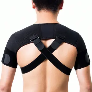 Double Shoulder Brace Support Belt Compression Sleeve Strap Wrap Torn Rotator Cuff Injury Protection Pain Relief Sports Work Healthcare Tool Black Adjustable