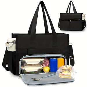 Women's Insulated Durable Lunch Bag with 15.6 Inch Laptop Compartment and 40oz Side Pocket, Oxford Fabric Work Handbag
