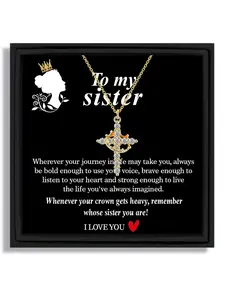 1 piece gold crown cross pendant necklace for Valentine’s Day and birthday gifts suitable for sisters style with blessing card and box, Exquisite Jewelry Gift