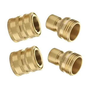 M MINGLE Durable 3/4 Inch GHT Garden Hose Quick Connect Fittings Set, 2-Pack Brass Hose Connectors for Faucets, Watering Systems (Father's Day Gift)
