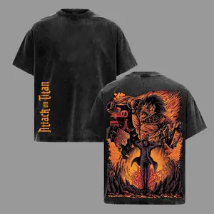 Eren Yeager - ATTACK ON TITAN - AOT Rare Ver 2 Unisex Oversize Anime Manga Washed Heavyweight Cotton T-shirt, Hoodie Wash Gift For Anime Fan, Anime Lover Hoodies Back