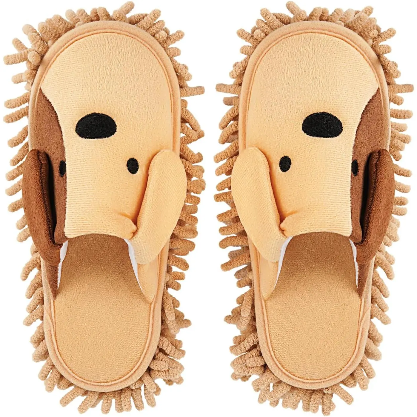 Cleaning Mop Slippers - Cartoon Microfiber, Detachable Head, Lightweight, Water Absorbent Floor Mopping Shoes for Family Home Use, with Storage & Size Options (Khaki)