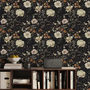 1 Roll Vintage Floral Decorative Wallpaper, Soft Peony Self-Adhesive Removable Waterproof Wall Covering, Easy Peel and Stick Background for Bedroom and Living Room