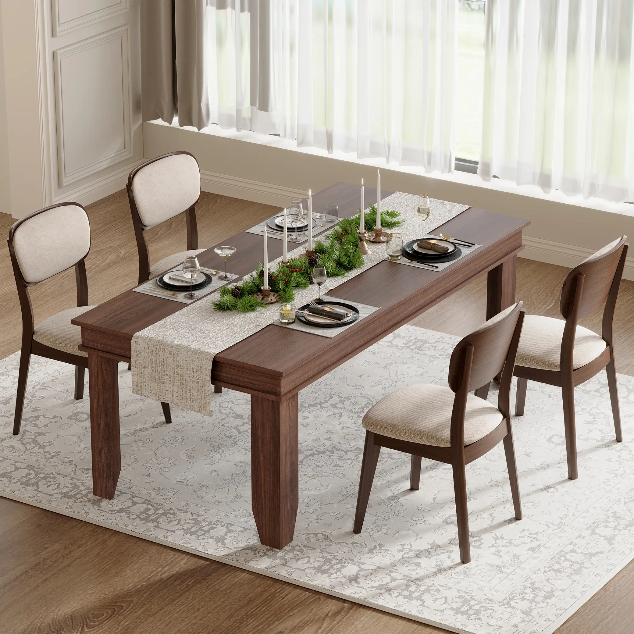 Rustic Rectangle Wooden Dining Table - 70.87'' x 35.43'' Farmhouse Dining Tables with Sturdy Legs, 6-8 Seats, Brown (Multiple Colors), Assembly Required for Apartment Casual Get-Togethers