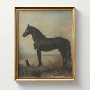 Vintage Horse and Dog Print: Rustic Equestrian Farmhouse Art E