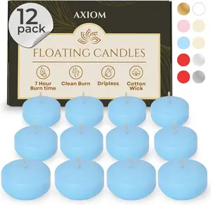 Axiom Floating Water Candles – 2 Inch Dripless – 12 Pack Baby Blue – Dripless Candle for Centerpieces & Decor