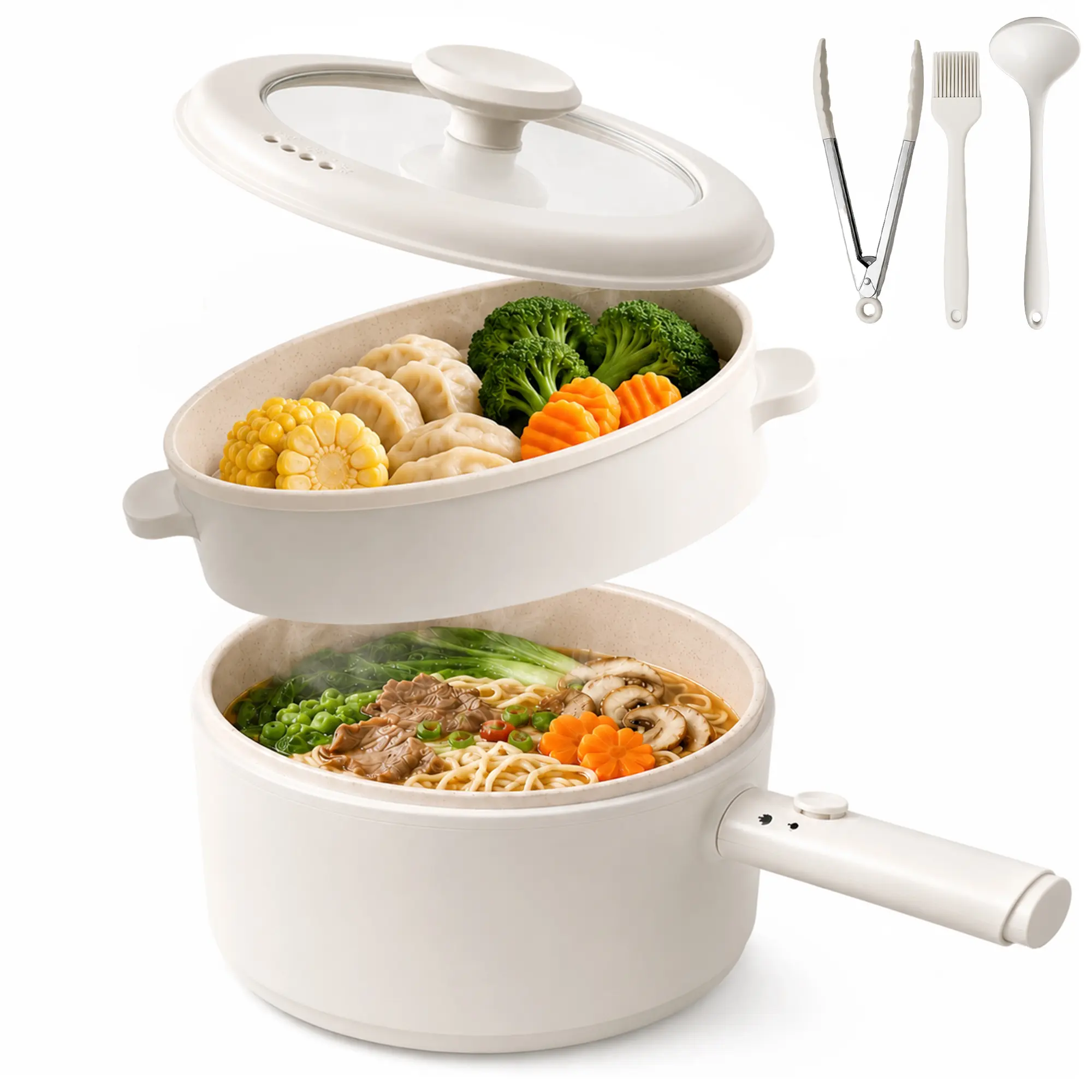 AORAN Multifunctional Electric Hot Pot,2.6L Mini Hot Pot, Ceramic Glaze Non-stick Portable Pot, Electric Pot for for Steak, Egg, Fried Rice, Oatmeal, Soup,Ramen with Dual Power Control, Electric Pot for Dorm
