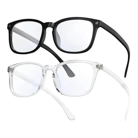 Men's Anti-Blue Light PC Frame Eyewear - Full Rim Light Sensitivity Glasses with Geometric Design, Compact Textured Soft Temples, Black + Transparent Style, Eyestrain Relief for Party Bag Gifts & Home Supplies