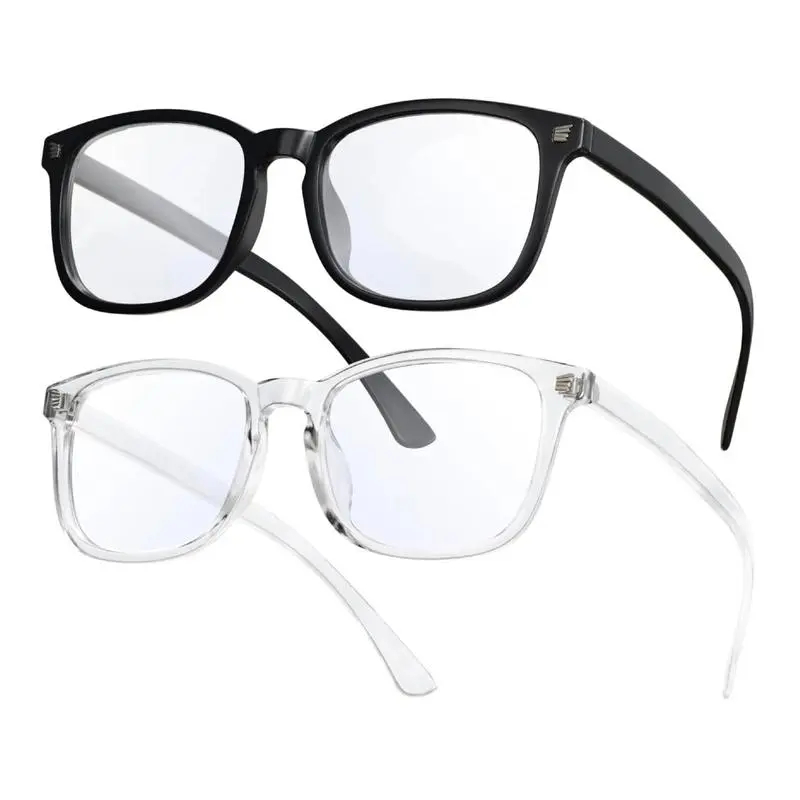 Men's Anti-Blue Light PC Frame Eyewear - Full Rim Light Sensitivity Glasses with Geometric Design, Compact Textured Soft Temples, Black + Transparent Style, Eyestrain Relief for Party Bag Gifts & Home Supplies