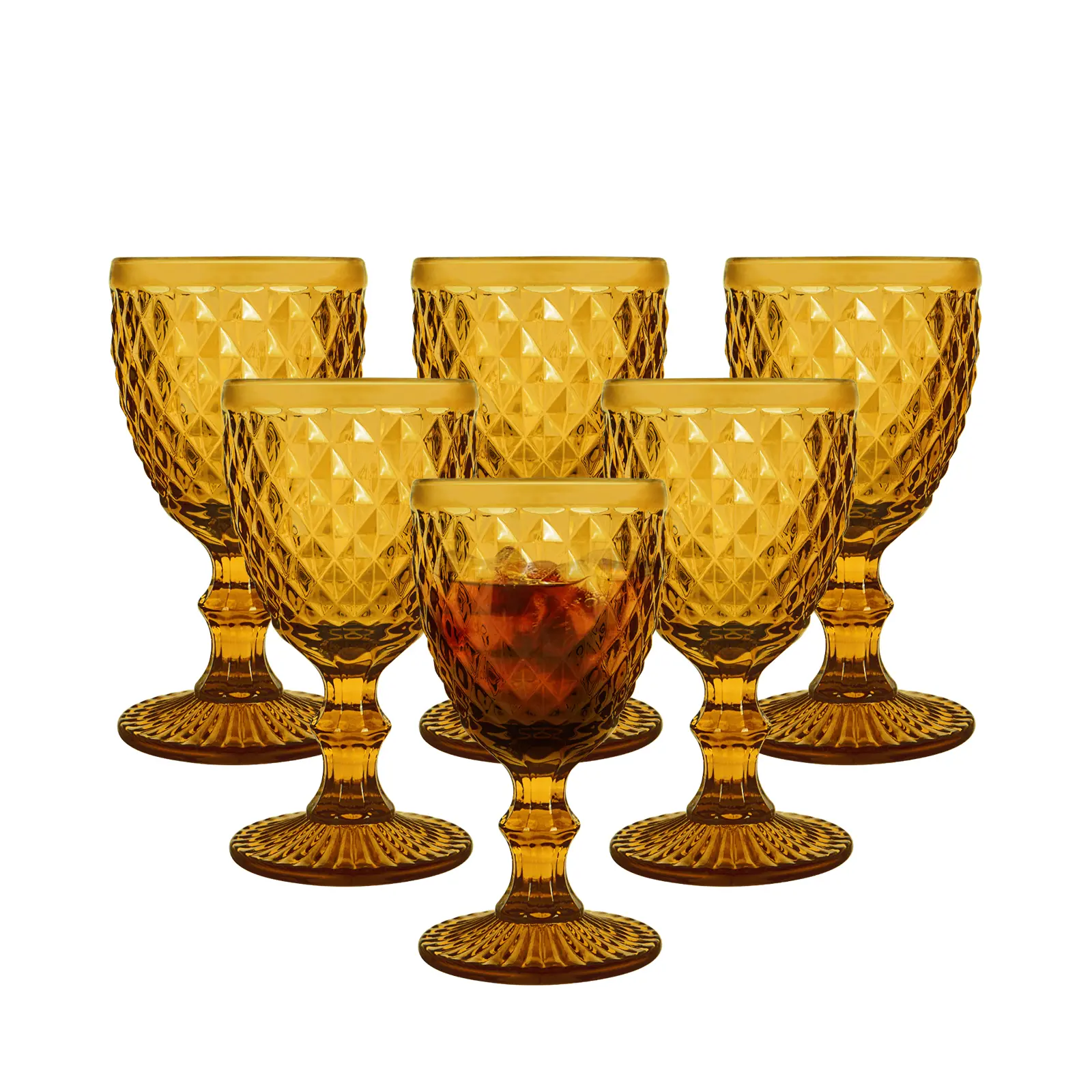 8oz Wine Glasses Set of 6,Vintage Red Wine Goblets Glassware Sets, Crystal Colored Drinking Glasses, Diamond Pattern Stemmed Goblet Set for Wedding Party Restaurant, Dishwasher Safe Drinkware Beverage Romantic Peace