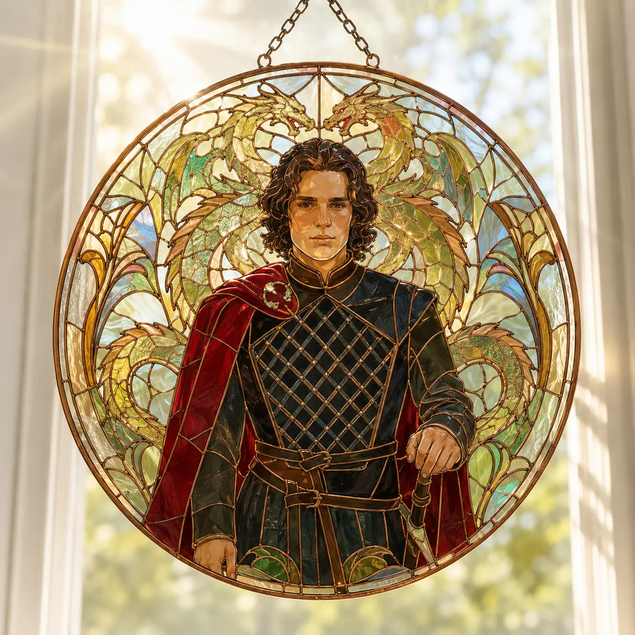 House of the Dragon Suncatcher | Jacaerys Velaryon Window Hanging Decor | HOTD Faux Stained Glass Art | Team Black Dragon Rider Merch | Ultimate Dark Fantasy Gift for Epic TV Show Fans