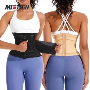 MISTHIN Women's Compression Latex Shaper Waist Trainer Corset - Double Straps, Tight Fit, Plus Size, Black Smooth High-Stretch Minimizing Flex Shapewear Bodysuit for Body Shaping