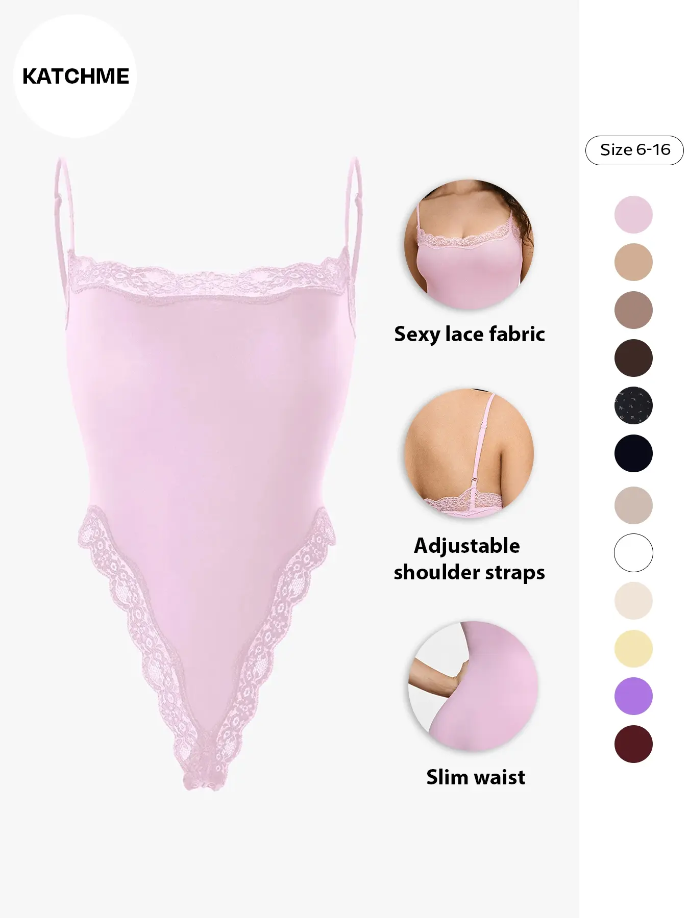 Women's Sexy Solid Color Spaghetti Strap Lace Trim Shaping Underwear Bodysuit Shapewear Fit