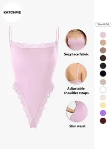 Women's Sexy Solid Color Spaghetti Strap Lace Trim Shaping Body Sculpting Compression Bodysuit