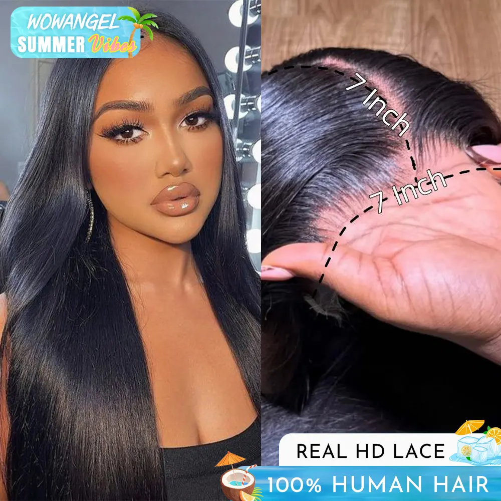 WOWANGEL 6x6  7x7 SKINLIKE Real HD Lace Closure Only, 0.10mm Ultra-thin Invisible Lace Pre-Plucked Bleached Knots Natural Black Real Human Hair 18 Inch  #SummerVibes