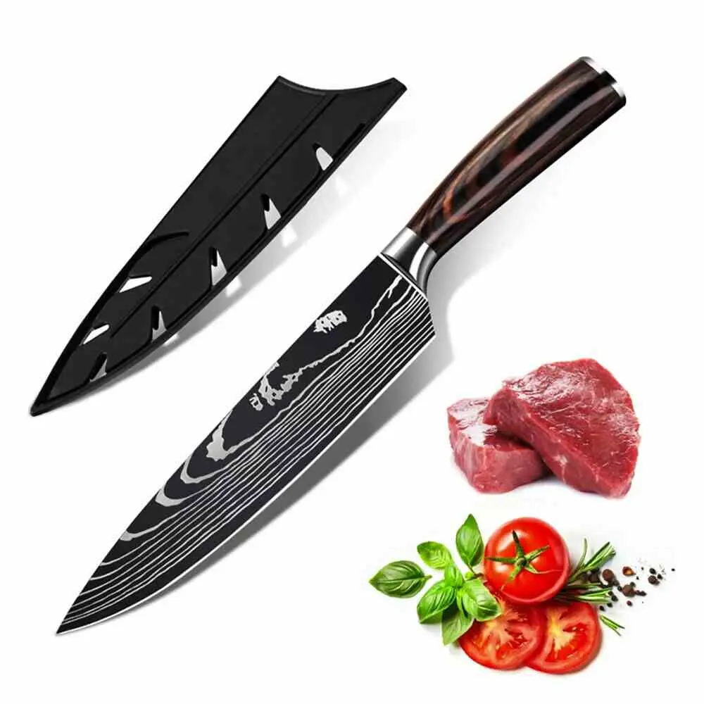 Professional Slicer-Carving Knives with Ergonomic Wood Handle, Ultra-Sharp Stainless Steel Damascus Pattern Blade, Versatile for Meat & Vegetables, Premium Gift Box Included for Kitchen Chefs