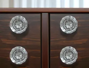 360 stand Faceted Shape Clear Glass Drawer Pull Knobs with Glam Finish, Set of 6, Includes Screws