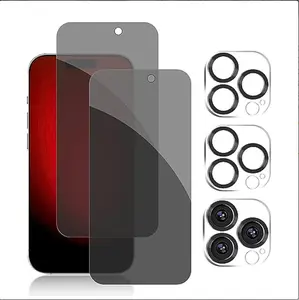 Pehael [2+2 Pack] iPhone 15 Pro Max Privacy Screen Protector with Camera Lens Protector Full Coverage Anti-Spy Tempered Glass Film 9H Hardness Upgrade Edge Protection Easy Installation Bubble Free