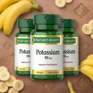 Natures Bounty Potassium 99 mg Caplets, Potassium Gluconate Supplement for Fluid Balance Muscle and Heart Support, Gluten Free Daily Wellness Formula, 100 Vegetarian Caplets