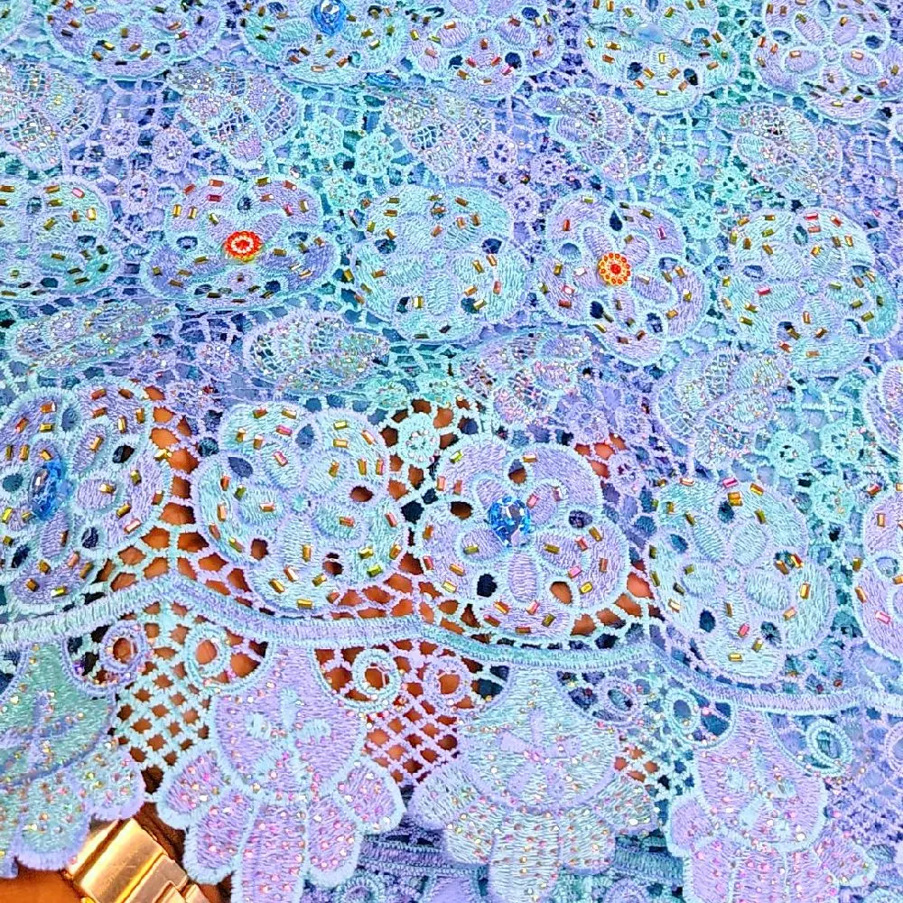 Luxury Lilac Cord Lace Fabric – 5 Yards | Premium African Lace with Stones & Sequins | Wedding & Owambe Fabric