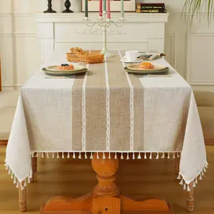 Rustic Tablecloth Cotton Linen Waterproof Tablecloth Burlap Table Cloths for Kitchen Dining Cloth Table Cloth for Rectangle Tables Coffee Lines Rectangle,55''x70'',4-6 Seats