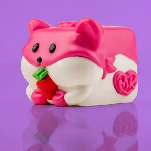 Rosy the Hamster Soft Silicone Squishy with Strawberry - Red & Pink - Fun and Sweet Taba Squishy