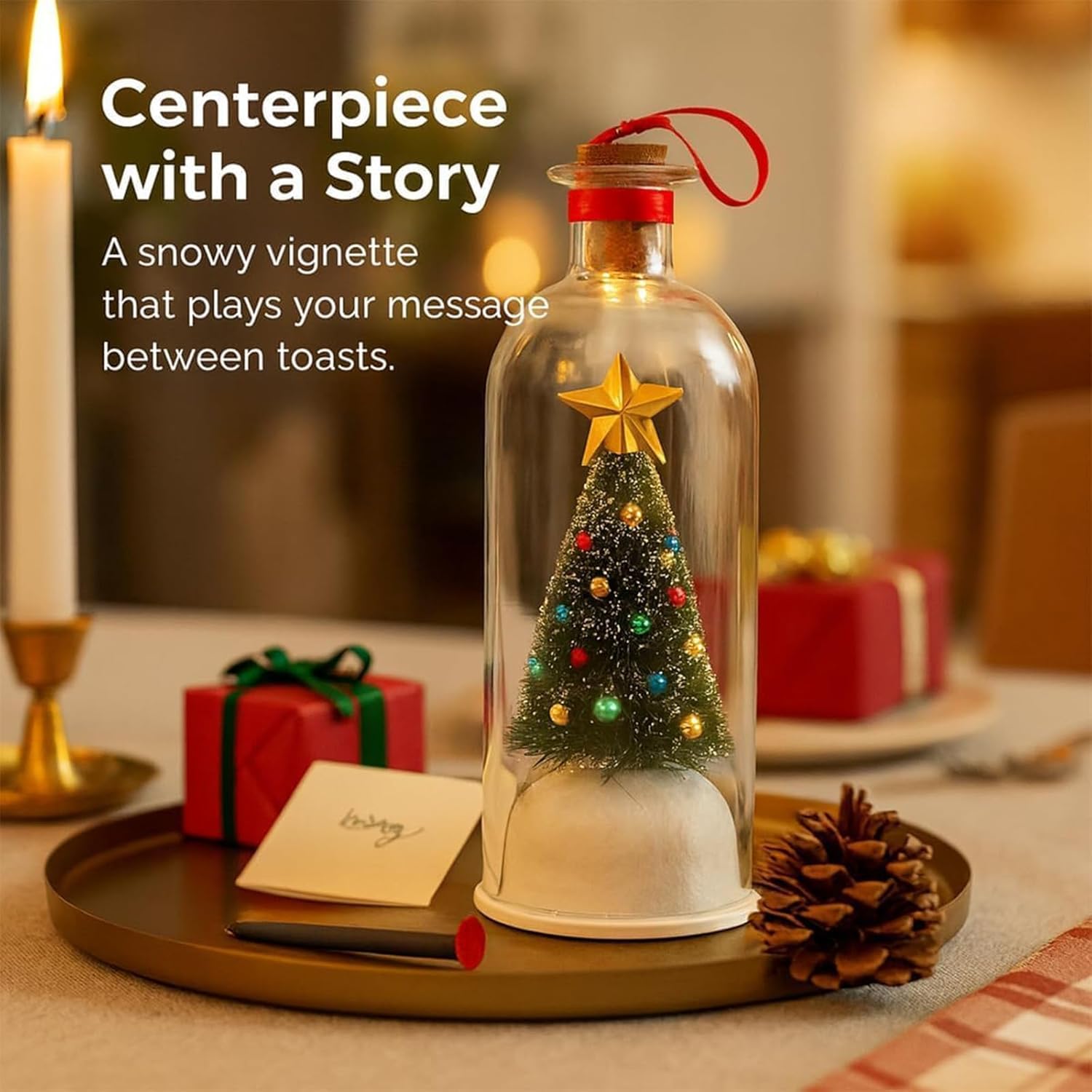 3PCS Christmas Tree Message in A Bottle, Personalized Voice Recording Keepsake Ornament, Durable Holiday Decor, Playback Cork, Unique Festive Gift for Family & Friends