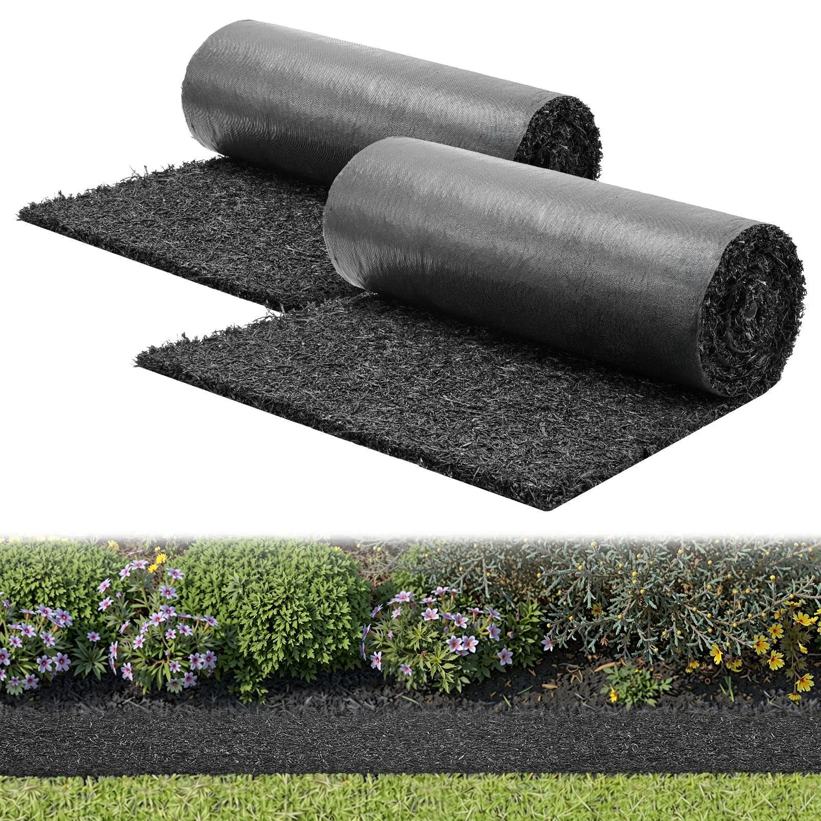 【SummerFinds】VEVOR Rubber Mulch Mat Roll, 2 Rolls 96 x 24 in Recycled Rubber Mulch Mat, 0.5 Thick Cuttable, Reduced Weed Growth, Natural-Looking Weed Barrier Mat, Permanent Walkway Pathway for Landscaping,home essentials