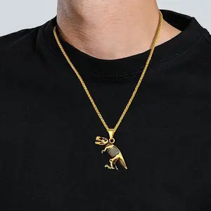 U7 Dinosaur Pendant Animal Jewelry Stainless Steel For Men Boys Necklace