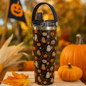 Halloween Ghost Pumpkin Thermal Cup Tumbler, Leak-Proof Design, Keeps Drinks Hot 12 Hours Cold 24 Hours, Perfect for Commuting Travel Gifts