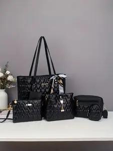 Elegant Single Shoulder Heart Design Women Bag, Versatile Handheld Tote Purse, Fashionable Embroidered Crossbody Bag, Trendy Solid Color, Handbag Shoulder Bag