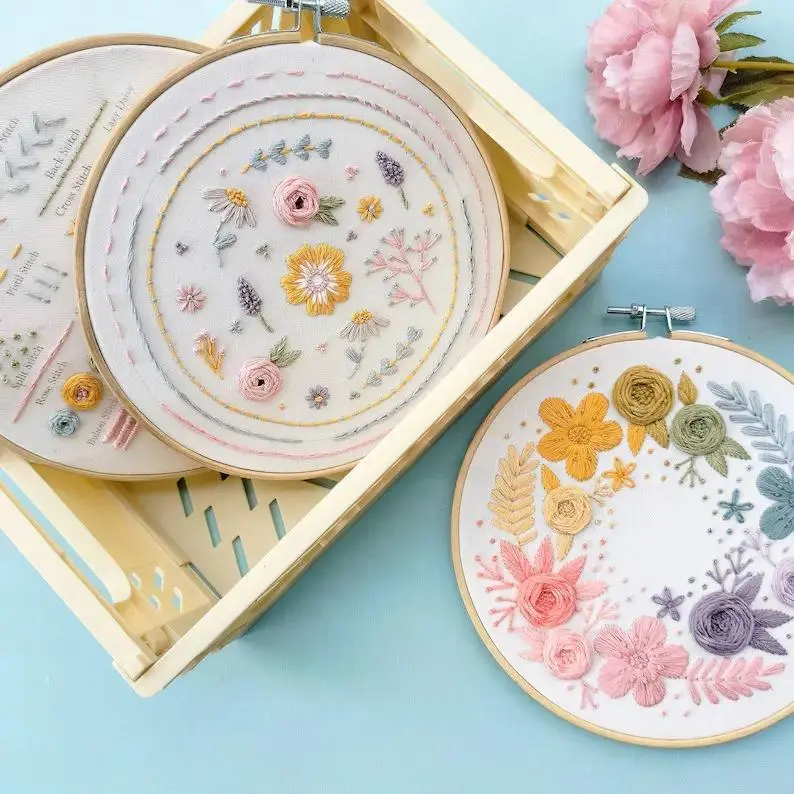 Beginner Daisy Floral Cross Stitch Embroidery Craft Kit - DIY Needlework Set with Guide, Easy-to-Use Tools, Patterns, Ideal for Home Decoration, Handmade Gifts