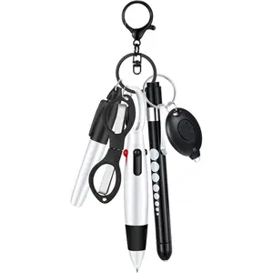 6 Pcs Nurse Pen Set Include Permanent Marker Pen Retractable Ballpoint Pen Keychain Clip Foldable Scissors LED Flashlight Keychain for Nurse Accessories(Black)