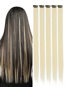 Women's Long Straight Clip-In Synthetic Fiber Hair Extension Set, Perfect for Daily Wear & Special Occasions, 20 Inch Colorful Clips, Synthetic Hairpieces, Hair Clip Extensions