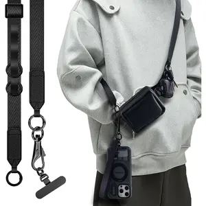 Phone Lanyard Crossbody Strap with Wallet Pouch, Clip and Go Design, Adjustable Phone Strap with Detachable Pouch, Wrist Strap & 360? Rotatable Metal Phone Tether for  Phones(Black)