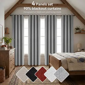 summer Blackout Curtains[One Order Ships 4 Panels] （4-Panels） With A Linen Texture, Thermal Insulation, Luxury Blackout Drapes, And A Grommet-Top Design, Suitable For The Bedroom And Living Room window curtain decoration