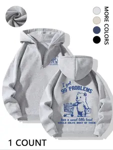 "99 Troubled Little Bears" vintage hoodie, a half-zip sweatshirt with fun bear art, the ideal choice for leisure trendsetters and humor enthusiasts. It fits retro styles, street style statements, and daily casual wear, featuring a unique design that blend