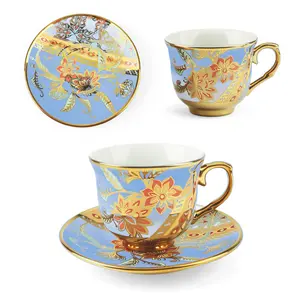 Tea Cups And Saucers Set Of 6, Porcelain Vintage Floral Tea Set For Espresso, Coffee, Mocha, Cappuccino, Women Afternoon Tea Party