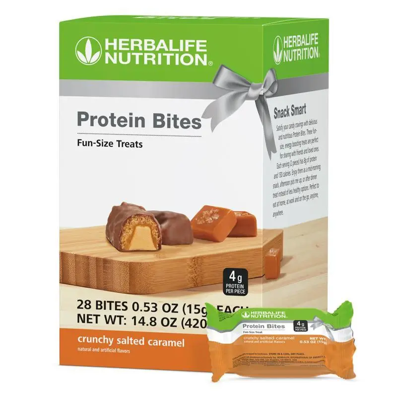 Herbalife Protein Bites Crunchy Salted Caramel 28 Bite Size Pieces Protein Blend Crunchy Cereal Bites Snack Salted Caramel Flavor High Protein Snack Bite Size Treats Daily Nutrition Snack Portable Snack Pack Crispy Protein Bites