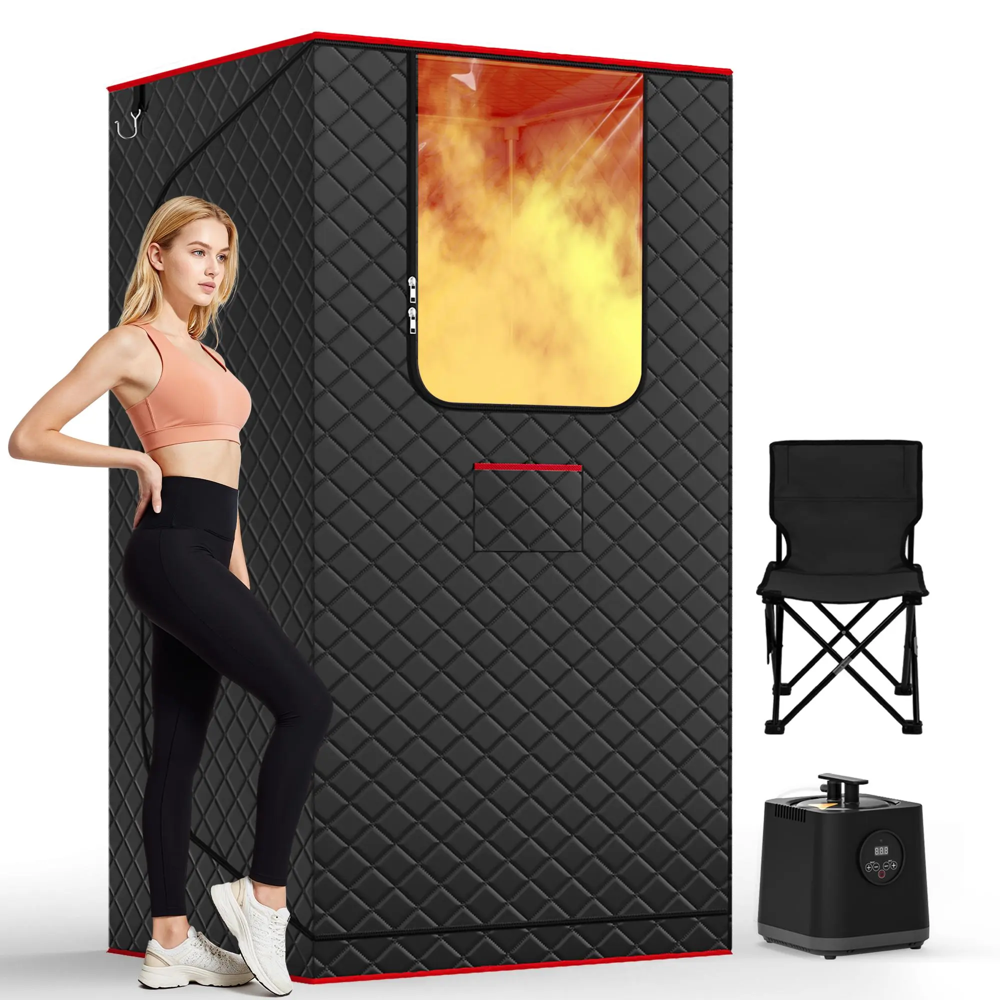 MANASTIN Portable Large Home Steam Sauna with 3L High Capacity Steamer, Personal Sauna Tent with Remote Control, 15 Levels of Pentagon Model Sauna Box with Folding Chair