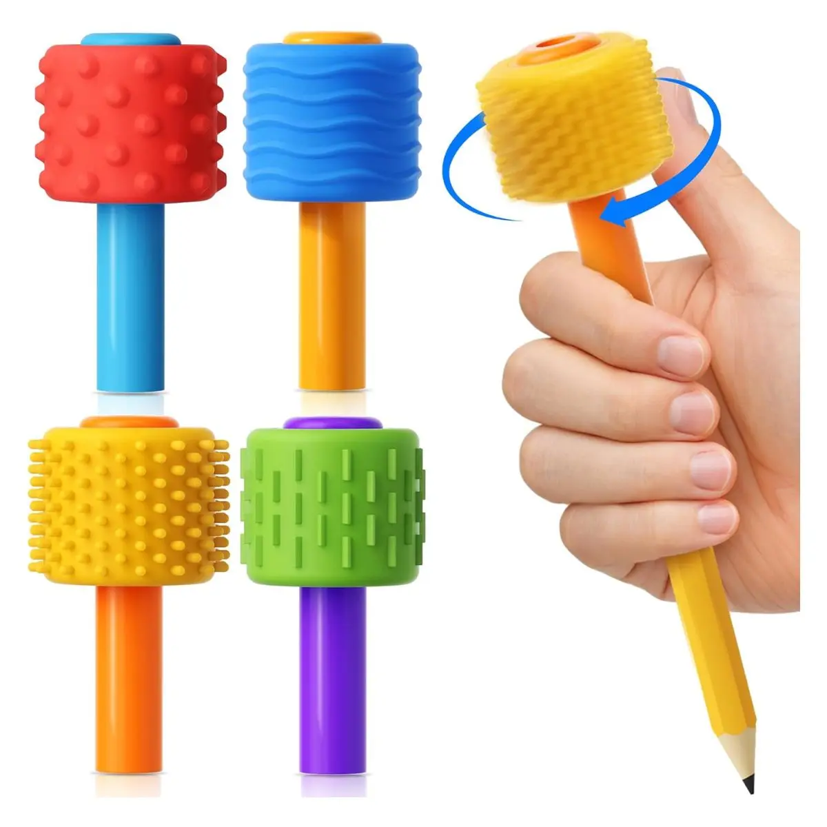 4-in-1 Pencil Fidget Topper – Silent Continuous Spin Sensory Tool with Textured Spinners